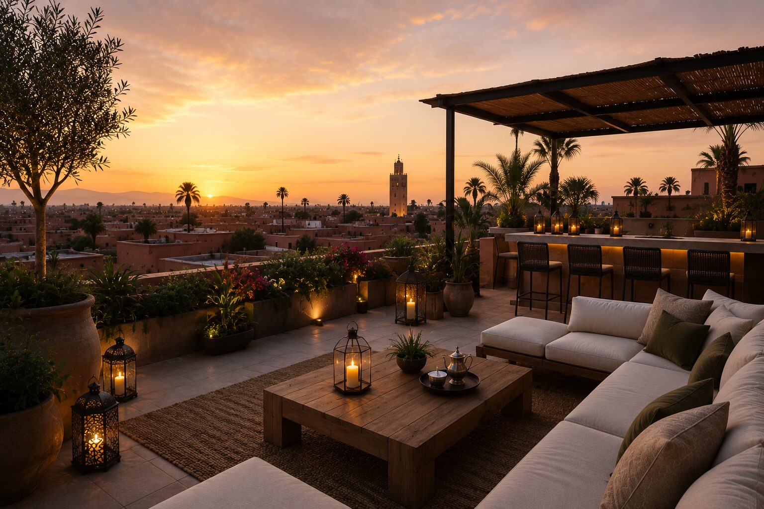 Vue sur la Koutoubia au coucher du soleil